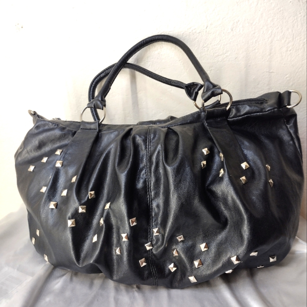 Women's black leather handbag